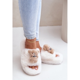Chaussons isolés pour femme avec ours en peluche BG189P, beige 1