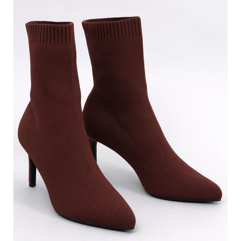Bottines chaussettes à talon aiguille pour femme brun 1