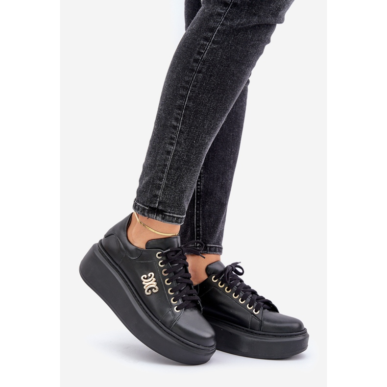 Lewski Baskets en Cuir Naturel sur la Plateforme Décoration Dorée Lewiski 3428 Noir le noir 1