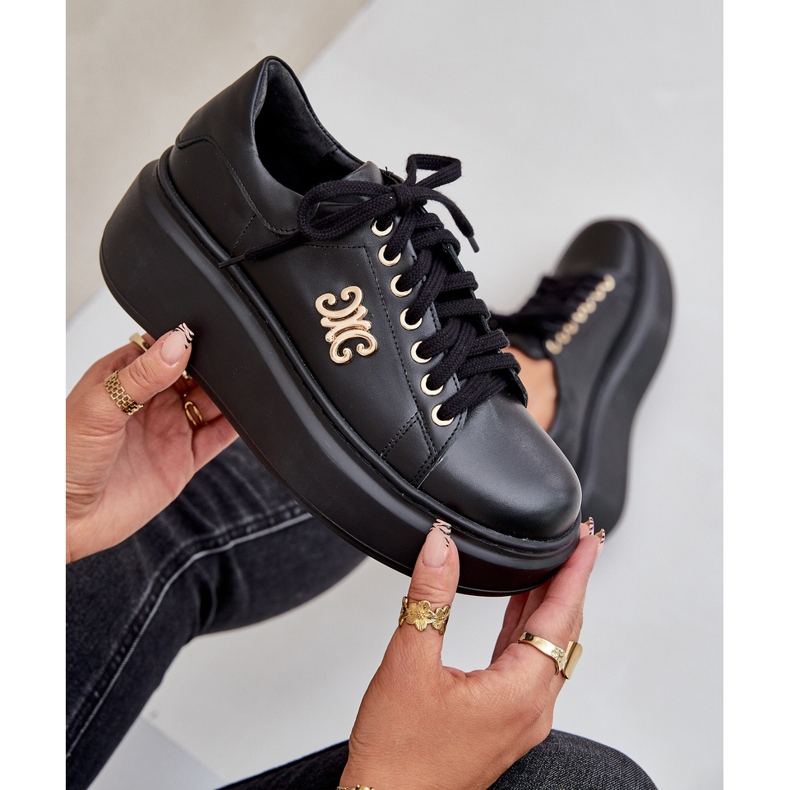 Lewski Baskets en Cuir Naturel sur la Plateforme Décoration Dorée Lewiski 3428 Noir le noir 2