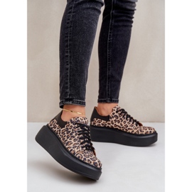 Baskets Plateformes Léopard Léopard en Cuir Zazoo 3346 Marron-Noir brun 2