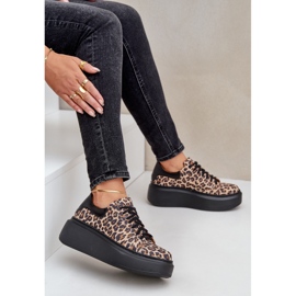 Baskets Plateformes Léopard Léopard en Cuir Zazoo 3346 Marron-Noir brun 7