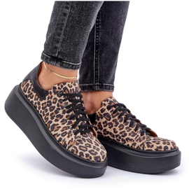 Baskets Plateformes Léopard Léopard en Cuir Zazoo 3346 Marron-Noir brun 10
