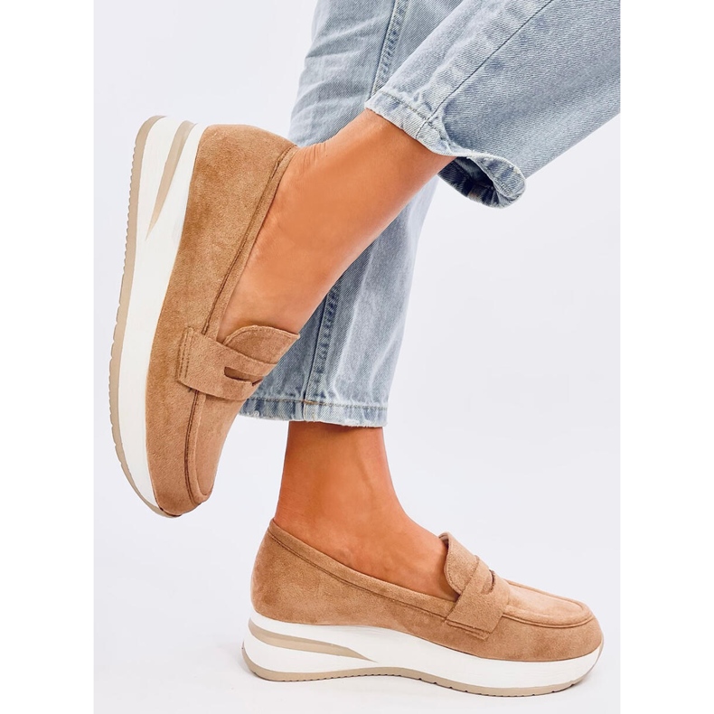Mocassins compensés femme camel brun 2