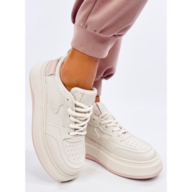 Baskets femme beige pastel et rose 1