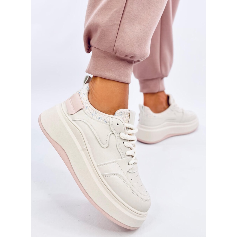 Baskets femme beige pastel et rose 2