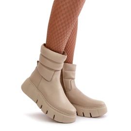 Zazoo 60512 Bottes en cuir avec fermeture éclair pour femme, chaudes avec feutre, beige clair 1