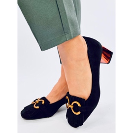 Escarpins à talon en cuivre noir avec décoration dorée 2