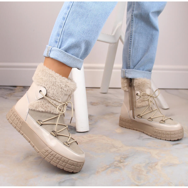 Bottes de neige Filippo avec fourrure de fourrure verni beige 3