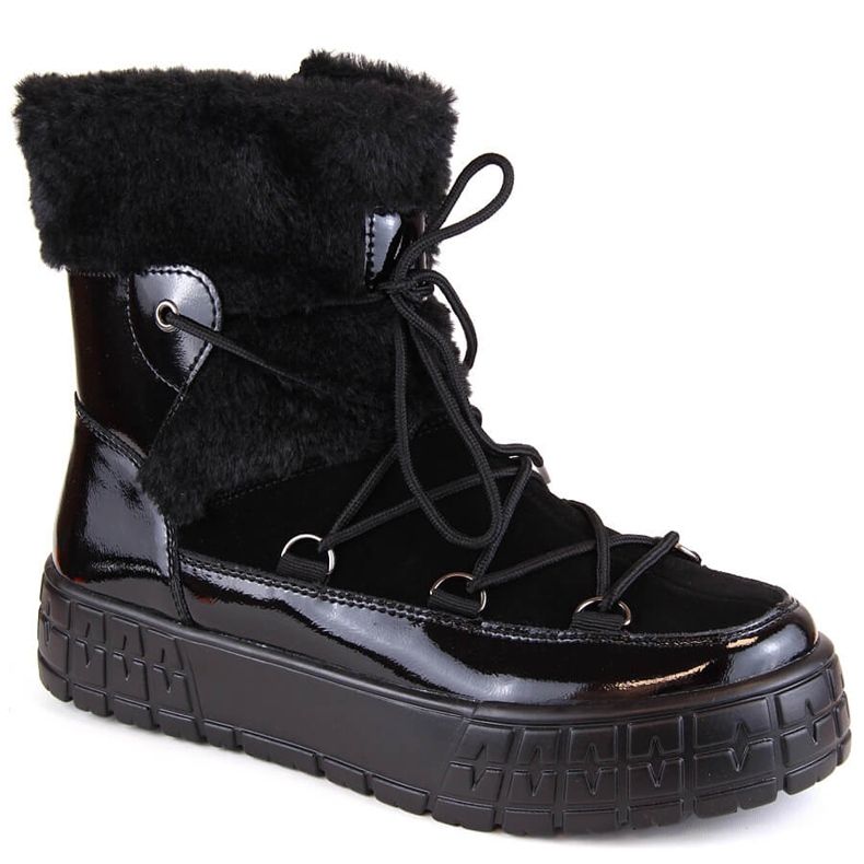 Bottes de neige des femmes Filippo avec fourrure, fourrure laquée noire le noir 1
