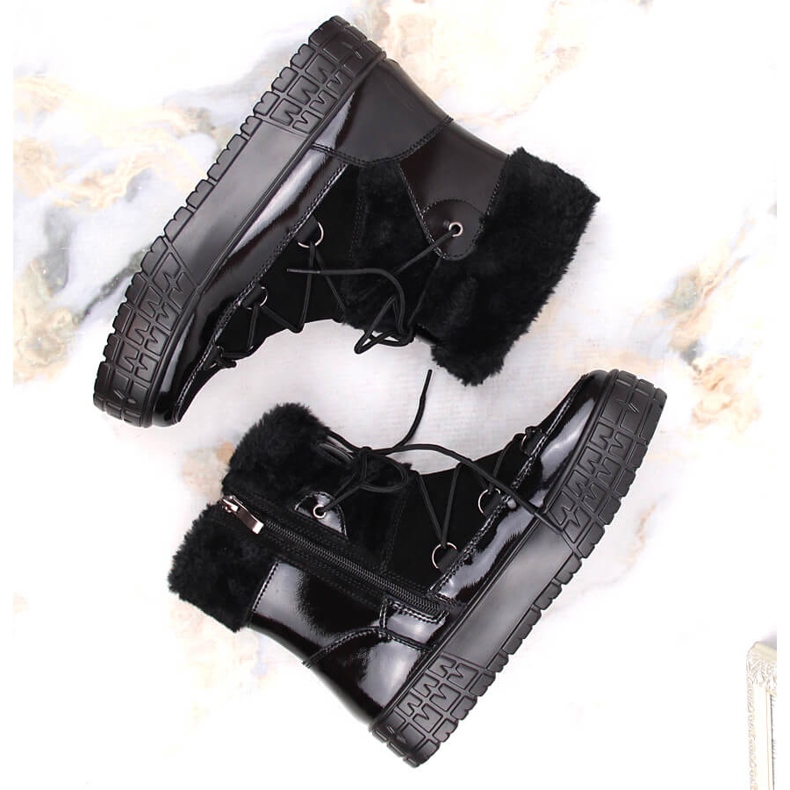 Bottes de neige des femmes Filippo avec fourrure, fourrure laquée noire 2