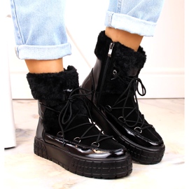 Bottes de neige des femmes Filippo avec fourrure, fourrure laquée noire 3