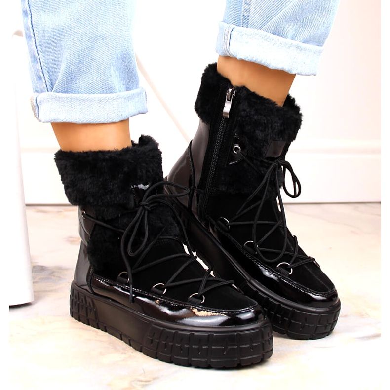 Bottes de neige des femmes Filippo avec fourrure, fourrure laquée noire 3