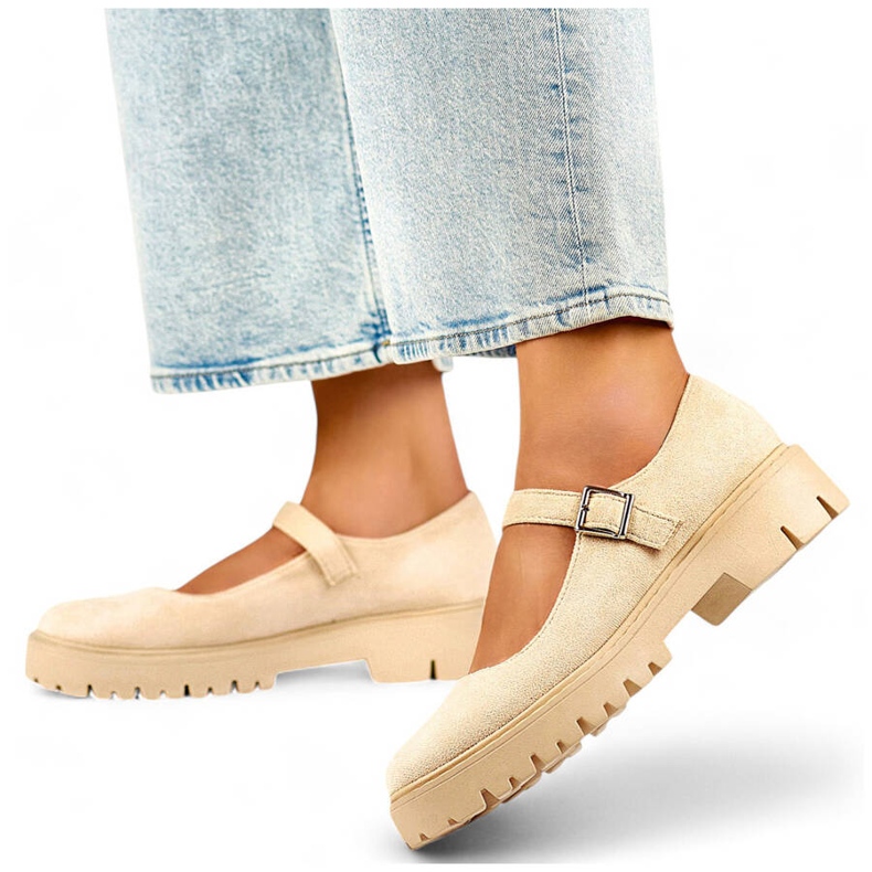 Escarpins femme en daim fermeture par boucle beige 1