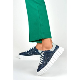 Chaussures plateforme en cuir perforé, bleu marine GD-XF72N 2