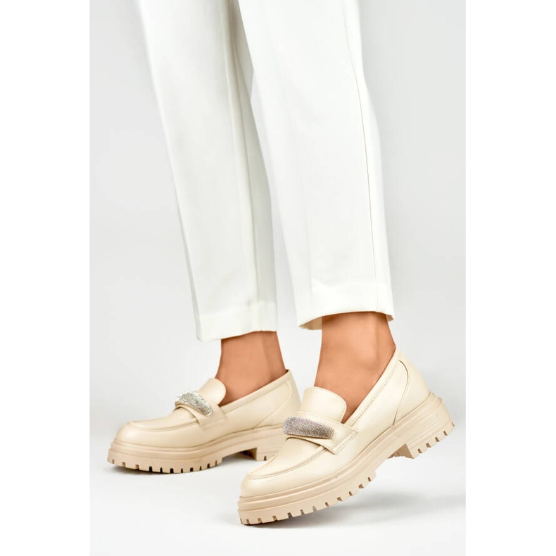 Mocassins femme avec strass, beige 7961BE 2