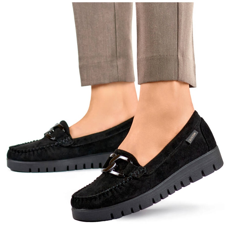Goodin Mocassins femme en daim noir GD-FL696C-B le noir 1