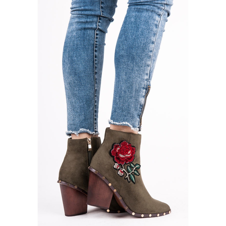 Vices Bottes Avec Fleur Brodée vert 1