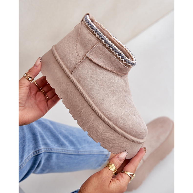 Boots de neige à plateforme beige clair avec broderie décorative 2