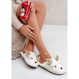 Chaussons de Noël à motif renne, fourrure, blanc 2
