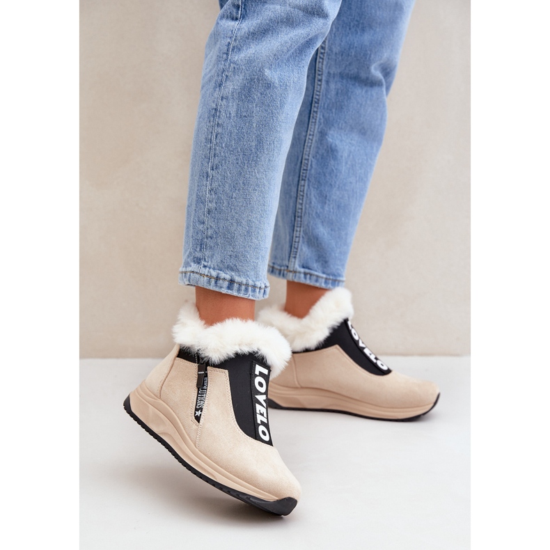 Bottines avec Fourrure pour Femme, Beige 1