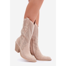 Santiags Ajourées Sur Talon Haut, Beige Clair 1