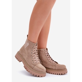 Bottines femme avec coeur pailleté, beige foncé 1