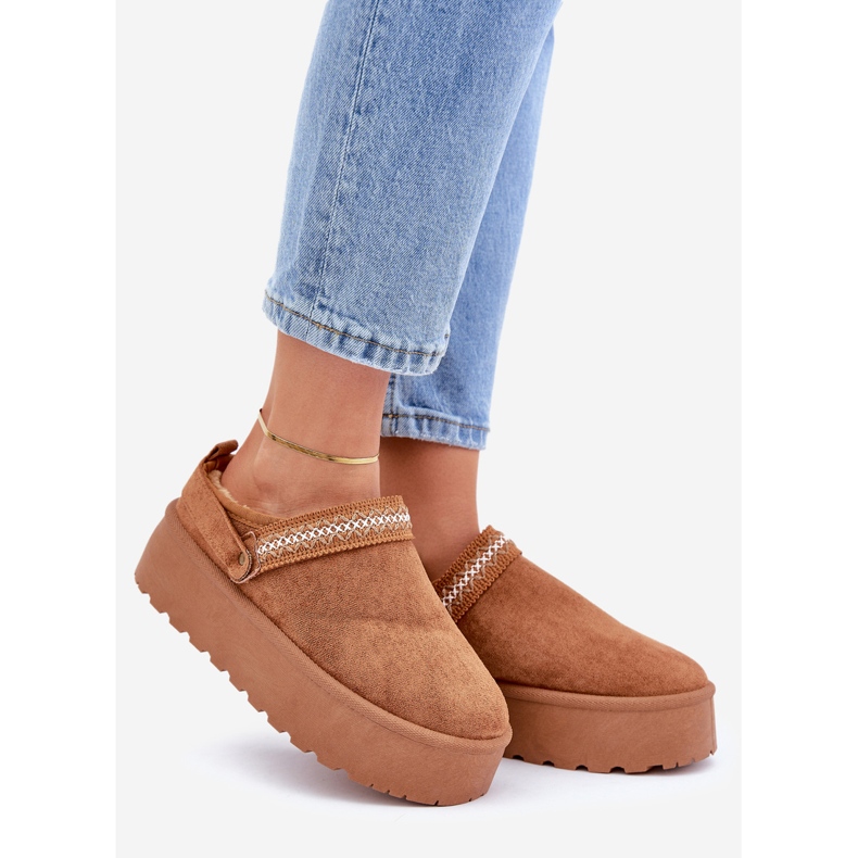 Bottines de neige avec broderie décorative camel brun 1