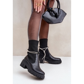 Bottines Dinarca noires avec chaussette et dentelle brillante 2