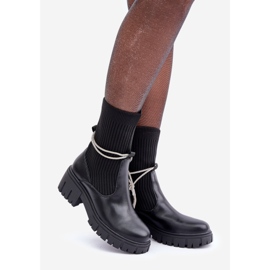 Bottines Dinarca noires avec chaussette et dentelle brillante 1