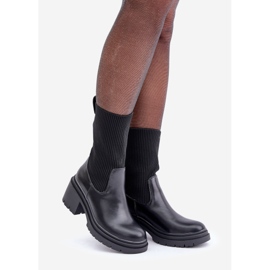 Bottines avec chaussette sur talon massif noir 1