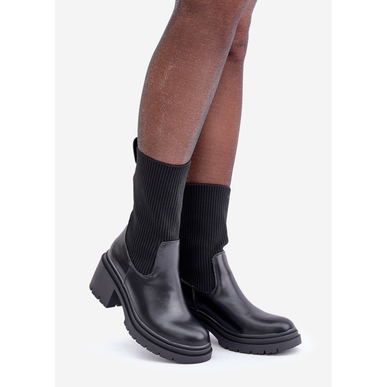 Bottines avec chaussette sur talon massif noir 1