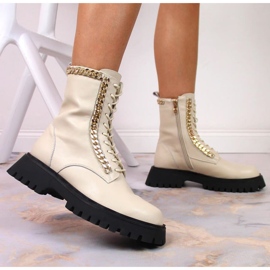 Bottines en cuir avec une chaîne isolée Artiker W HBH40 beige 4