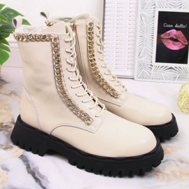 Bottines en cuir avec une chaîne isolée Artiker W HBH40 beige 5