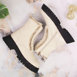 Bottines en cuir avec une chaîne isolée Artiker W HBH40 beige 6
