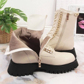 Bottines en cuir avec une chaîne isolée Artiker W HBH40 beige 7
