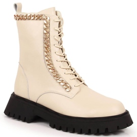 Bottines en cuir avec une chaîne isolée Artiker W HBH40 beige 8