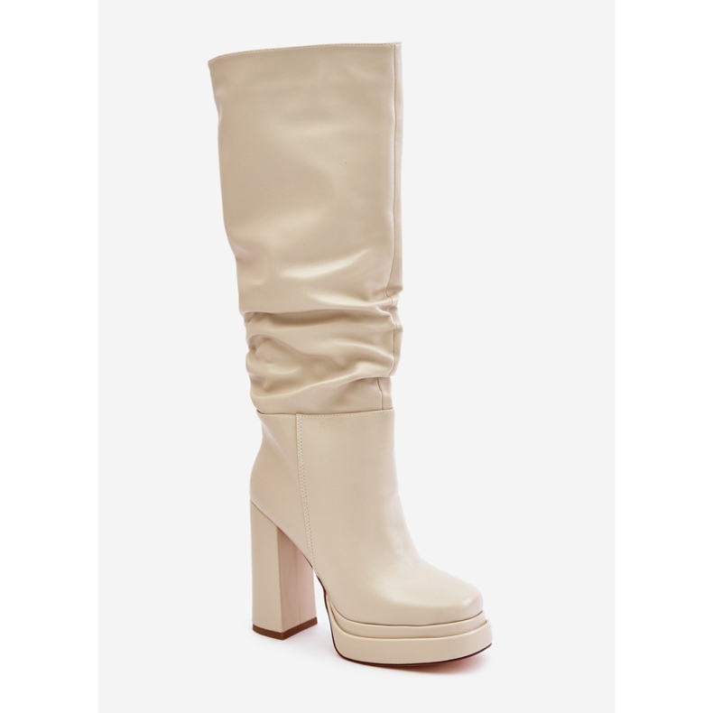 Bottines à talons en éco-cuir pour femmes beiges 2 Bottines à talons en éco-cuir pour femmes beiges 2