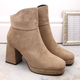 Bottines isolées en daim à talon haut et plateforme M.Daszyński W SAN24B, beige 5