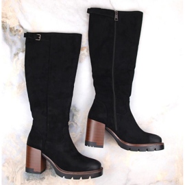 Vinceza W JAN258 bottes à talons hauts et plateforme en daim, noir le noir 4