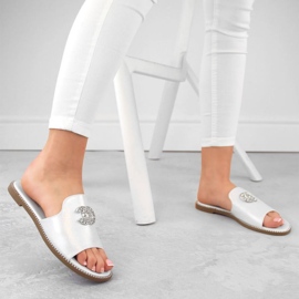 Tongs confortables avec zircons S.Barski W OLI258B blanc blanche 4