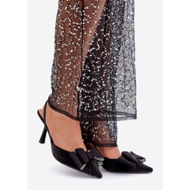 Talons hauts en tissu noir avec un noeud 1