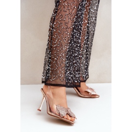 Sandales à talons hauts transparentes avec nœud brillant, or rose doré 2