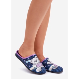 Chaussures d'intérieur pour femmes, pantoufles avec ours en peluche Inblu GF000025 bleu marine 1