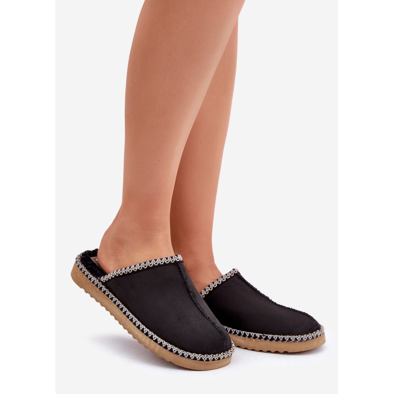 Inblu Chaussures d'intérieur femme avec broderie, noires le noir 1