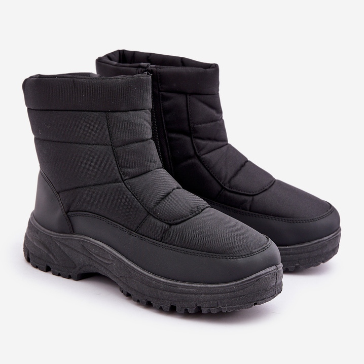 Bottes de neige pour hommes avec fermeture éclair, doublées de fourrure, noires 1