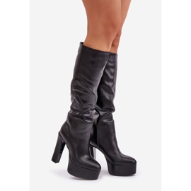 Bottes à talons hauts et à plateforme en cuir écologique, noir 1