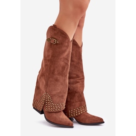 Bottines marron à tige retroussée sur talon haut brun 1 Bottines marron à tige retroussée sur talon haut brun 1