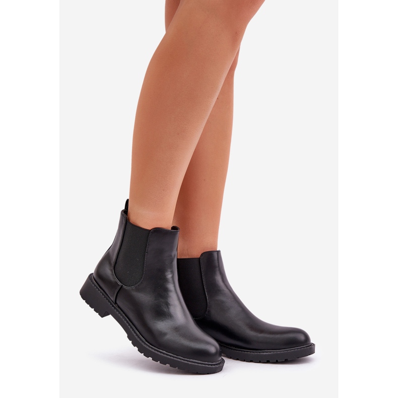 Bottines Chelsea femme à talon plat, noir 1