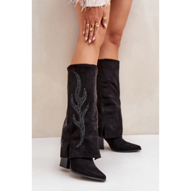 Bottines décorées à tige retroussée sur talon haut, noir 2